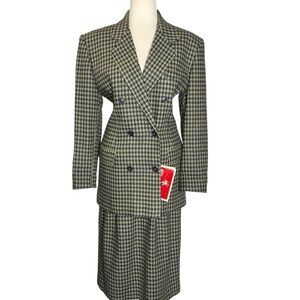 NWT Deadstock 1970 Peabody House Skirt Suit Houndstooth Wool Blend Dark Academia